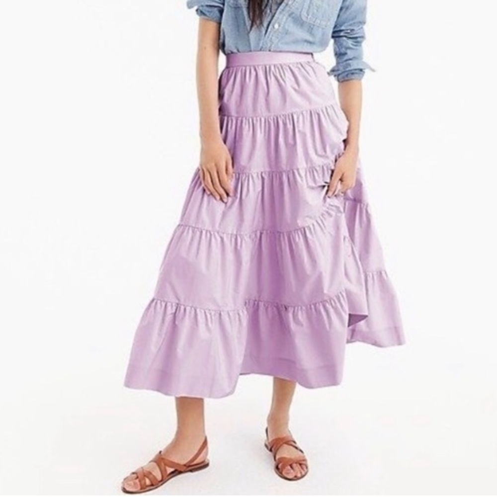 J. Crew Lilac Tiered Midi Skirt in Cotton Poplin
